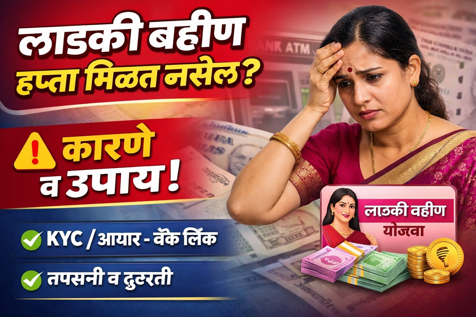 लाडकी बहीण योजनेचा हप्ता मिळाला नाही कारणे, तपासणी व उपाय